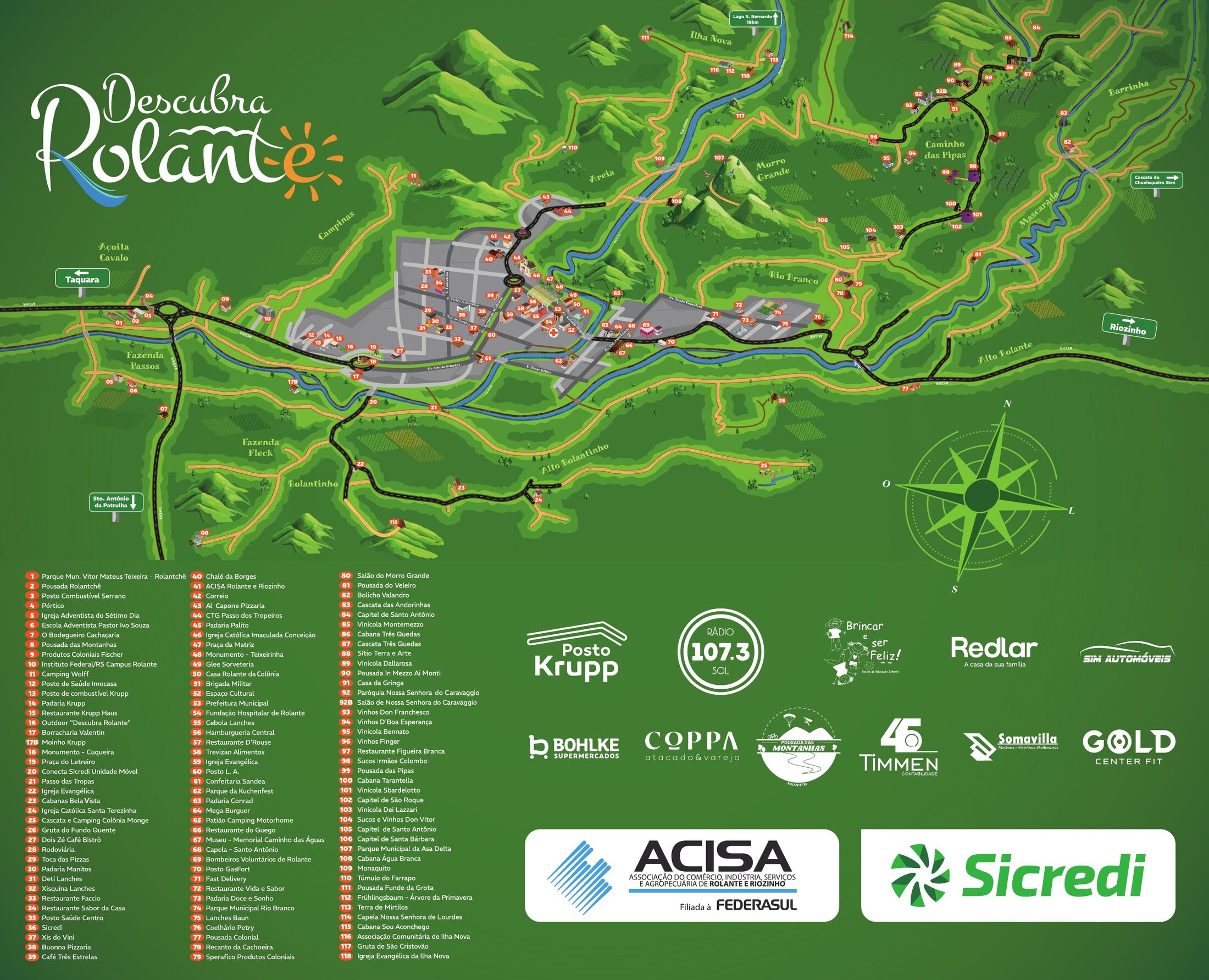 Mapa turístico ilustrado de Rolante e Riozinho — Descubra Rolante